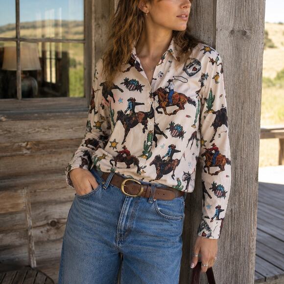 Unbranded Tops - Western Print Button Down Blouse Size M
